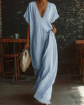 Lace-Trim Linen Cotton Maxi Dress