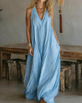 Flowy Boho V-Neck Halter Maxi Dress