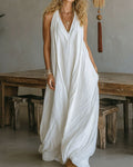 Flowy Boho V-Neck Halter Maxi Dress