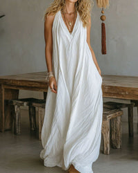 Flowy Boho V-Neck Halter Maxi Dress