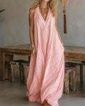 Flowy Boho V-Neck Halter Maxi Dress