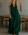 Flowy Boho V-Neck Halter Maxi Dress