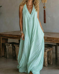 Flowy Boho V-Neck Halter Maxi Dress