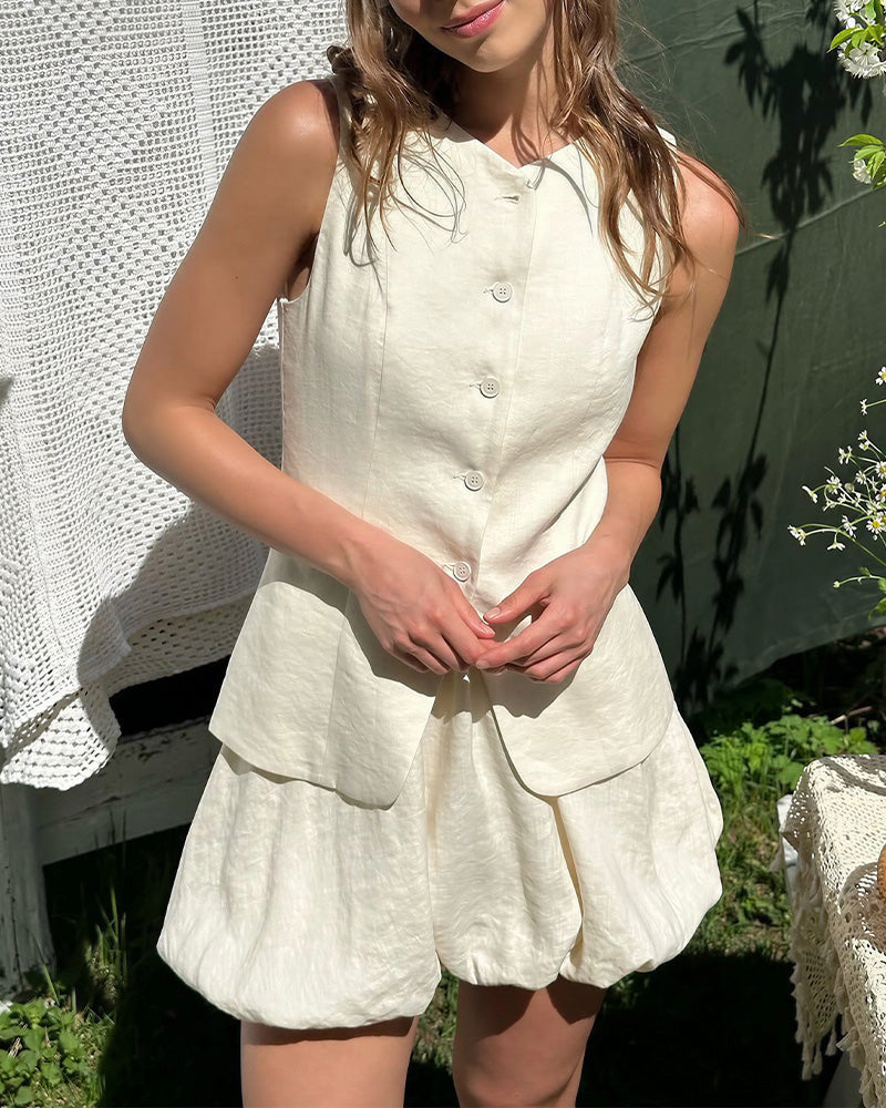 Chic Cotton Vest & Bubble Skirt Set