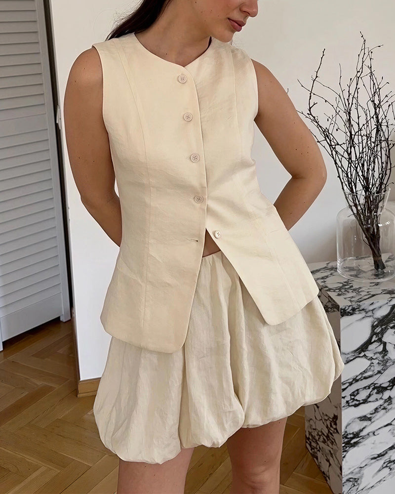 Chic Cotton Vest & Bubble Skirt Set