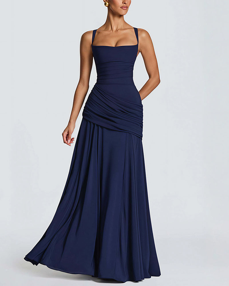 Elysian Ruched Draped Maxi Slip Dress