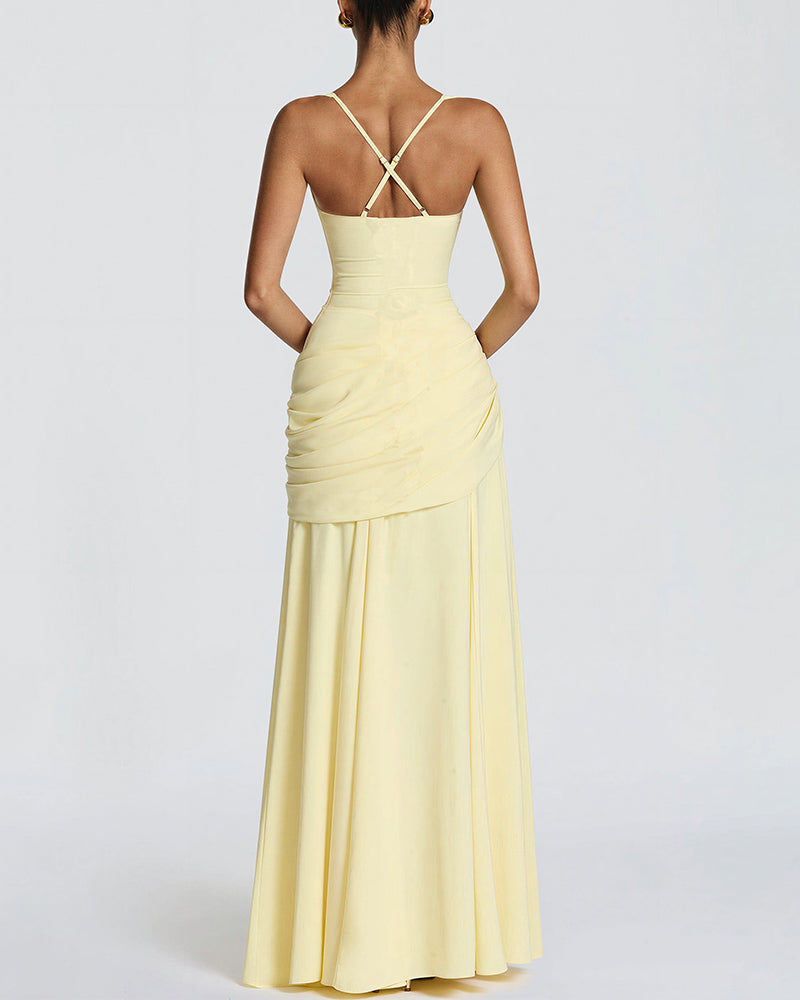 Elysian Ruched Draped Maxi Slip Dress