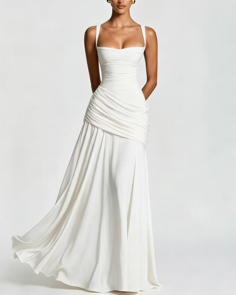 Elysian Ruched Draped Maxi Slip Dress