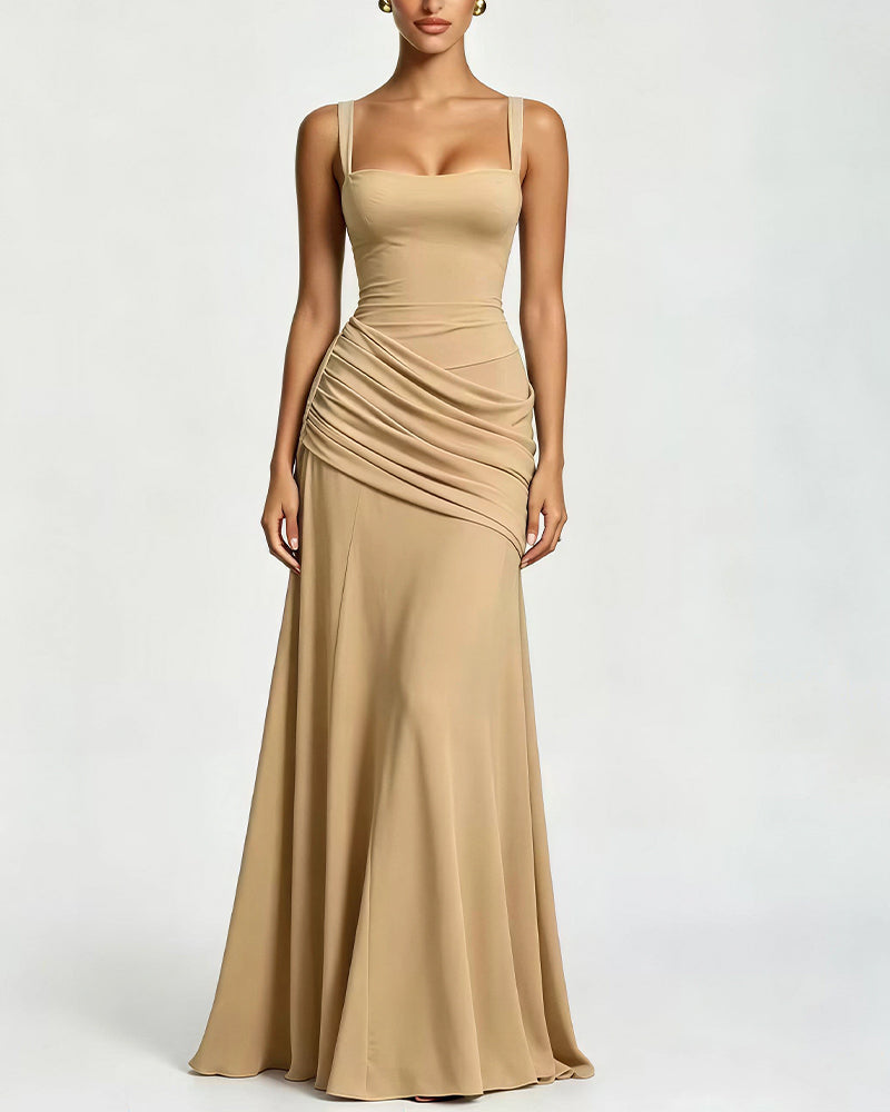 Elysian Ruched Draped Maxi Slip Dress