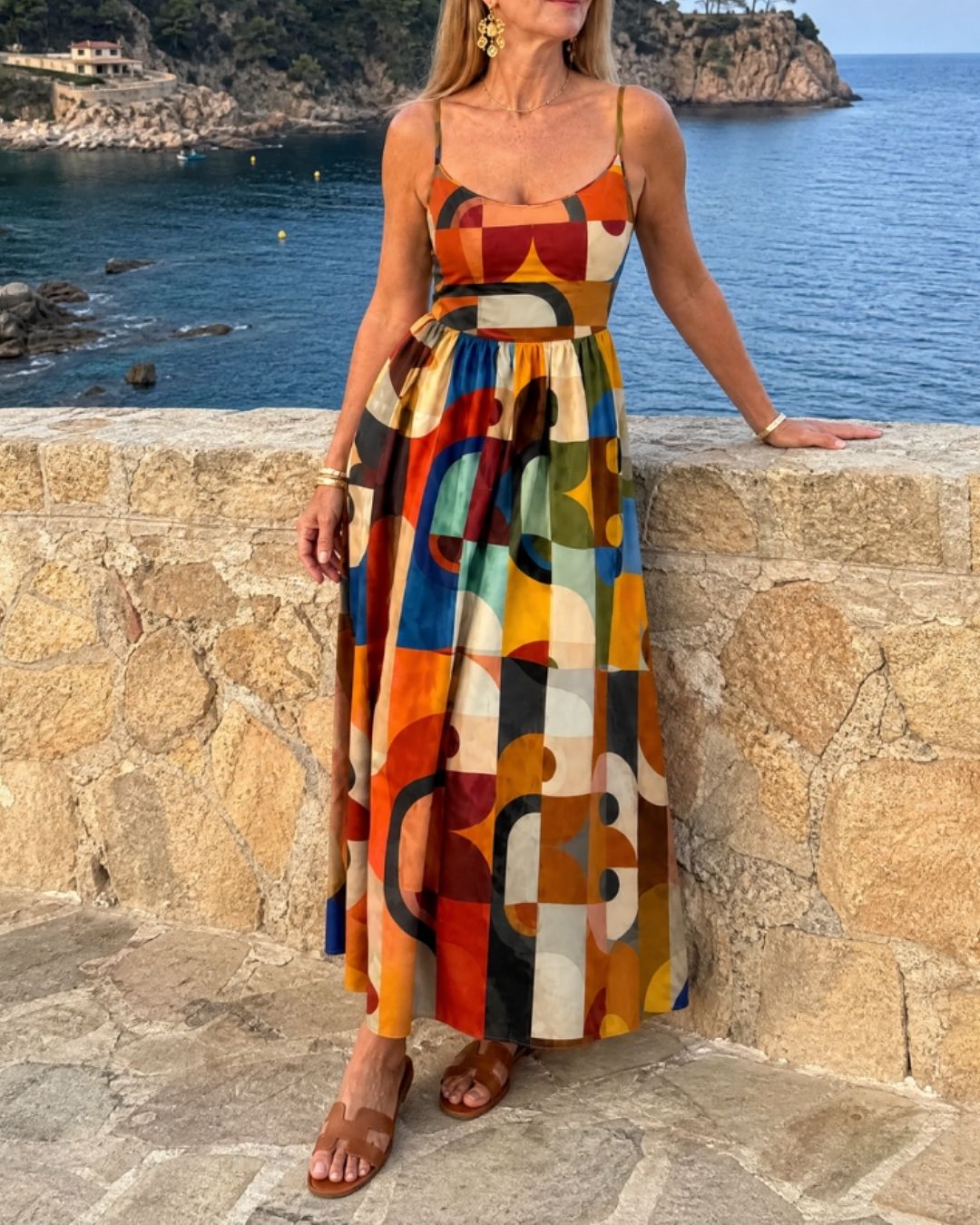 Geometric Print Midi Dress