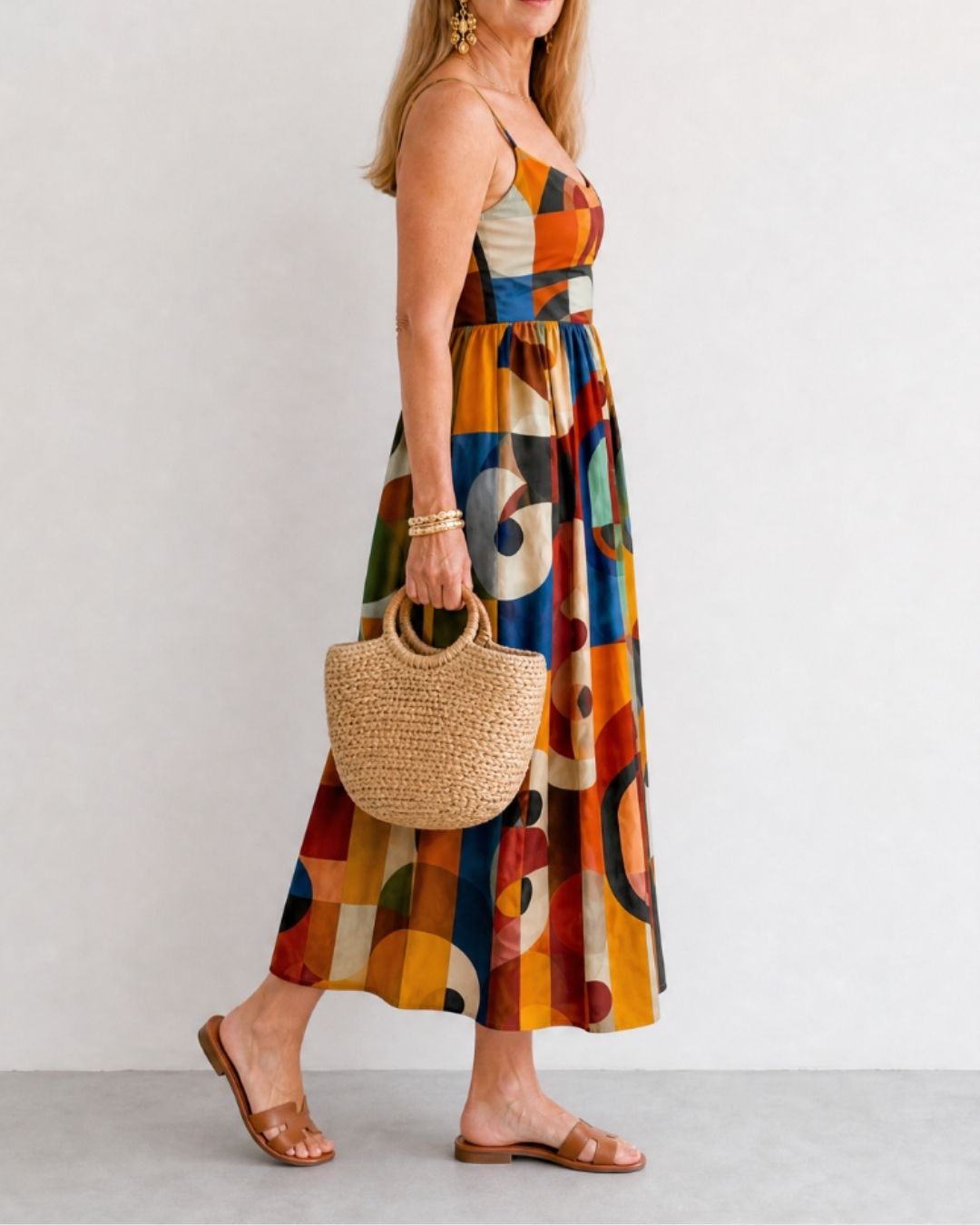 Geometric Print Midi Dress