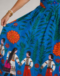 Folk Print Sleeveless Midi Dress