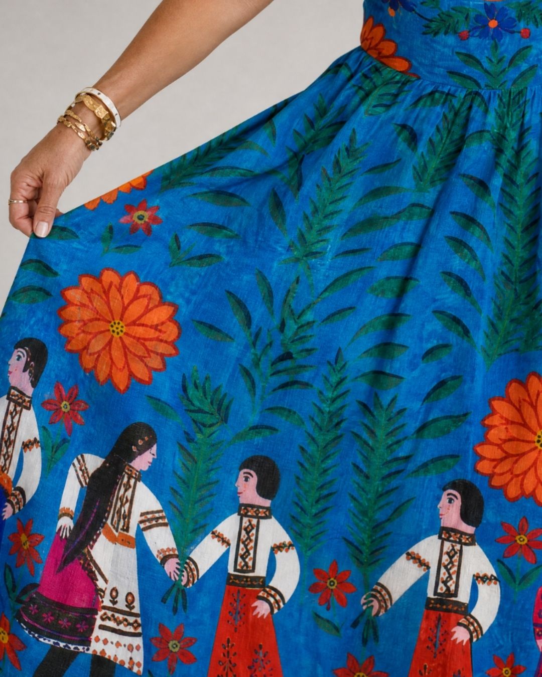 Folk Print Sleeveless Midi Dress