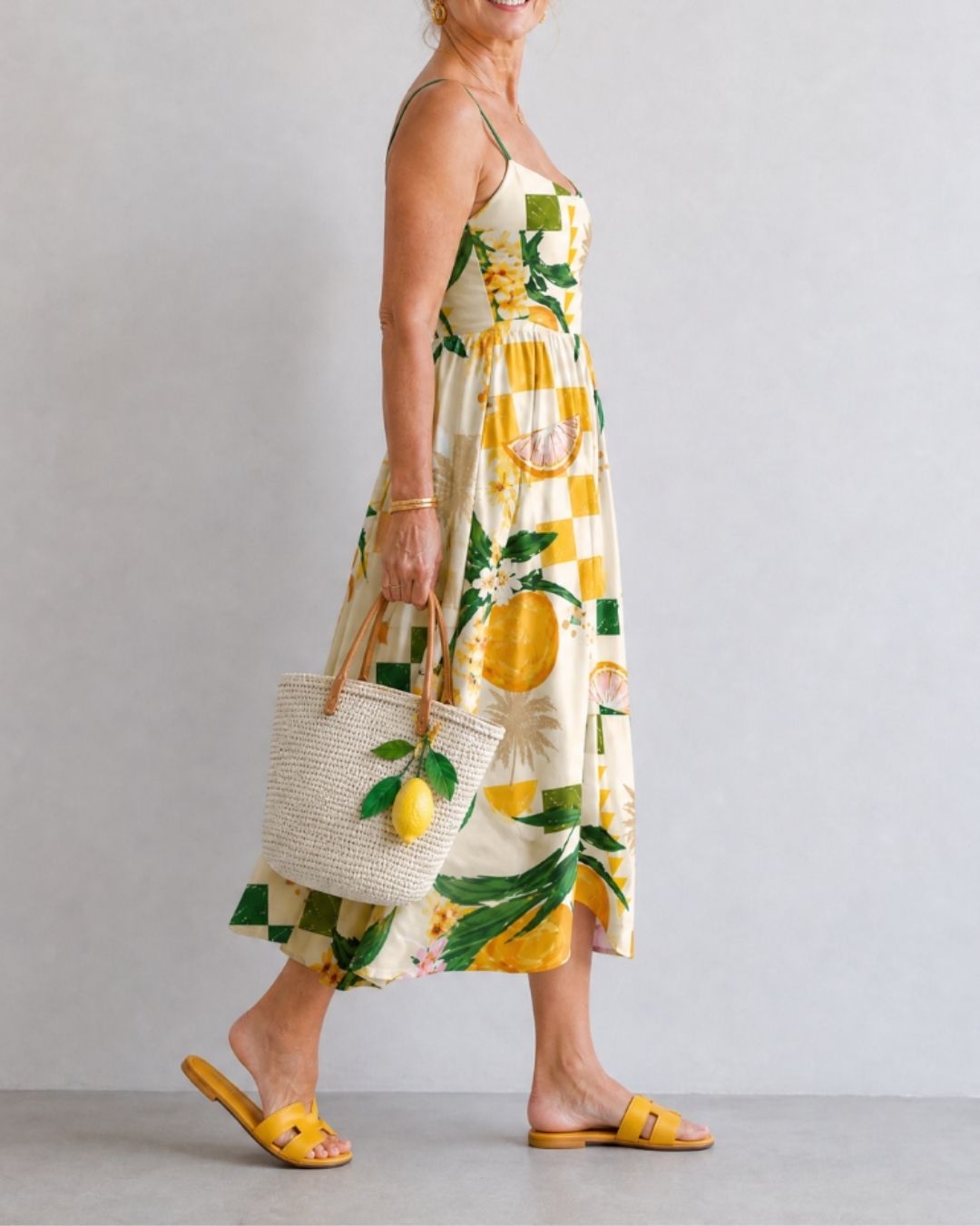 Citrus Print Sleeveless Midi Dress