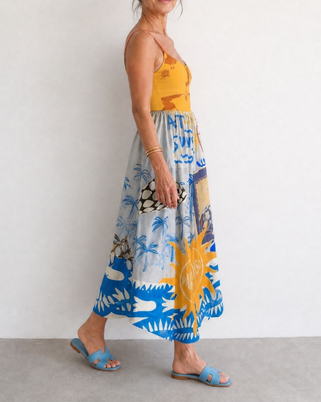 Coastal Print Sleeveless Midi Dress