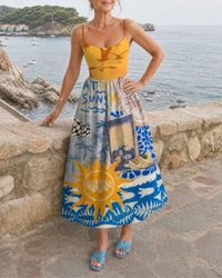 Coastal Print Sleeveless Midi Dress