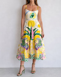 Geometric Lion Print Midi Dress