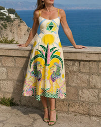 Geometric Lion Print Midi Dress