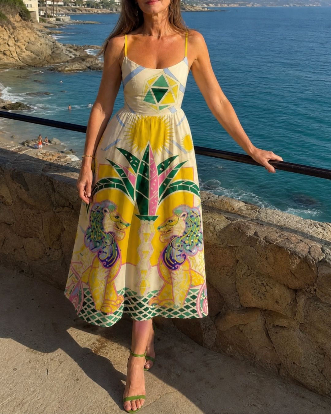 Geometric Lion Print Midi Dress