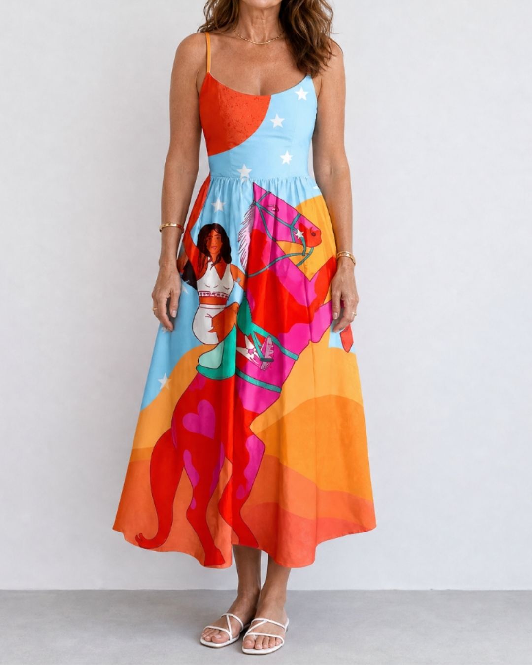 Western Graphic Print Midi Dress