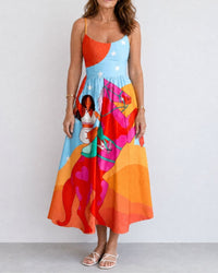 Western Graphic Print Midi Dress