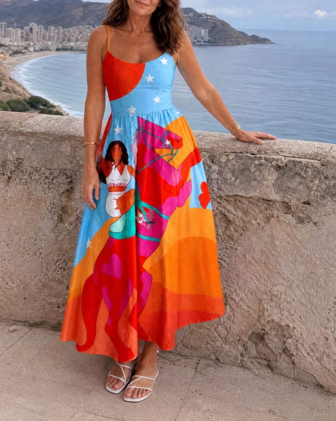 Western Graphic Print Midi Dress
