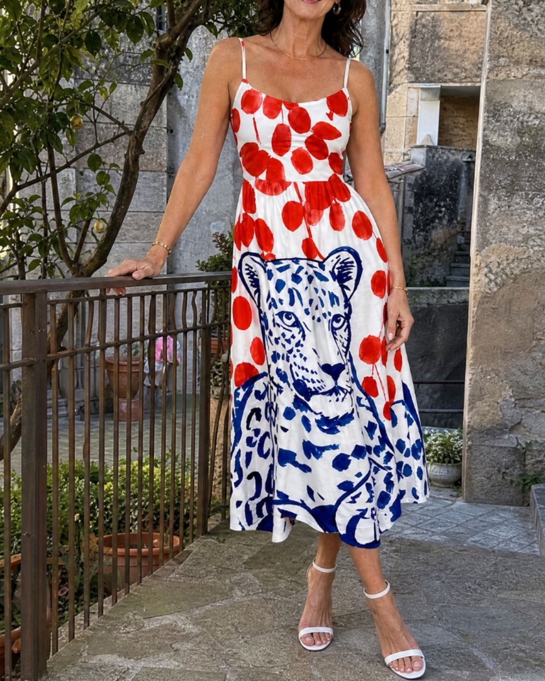 Leopard Graphic Print Midi Dress