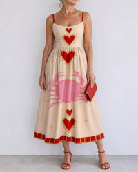 Heart Motif Sleeveless Midi Dress