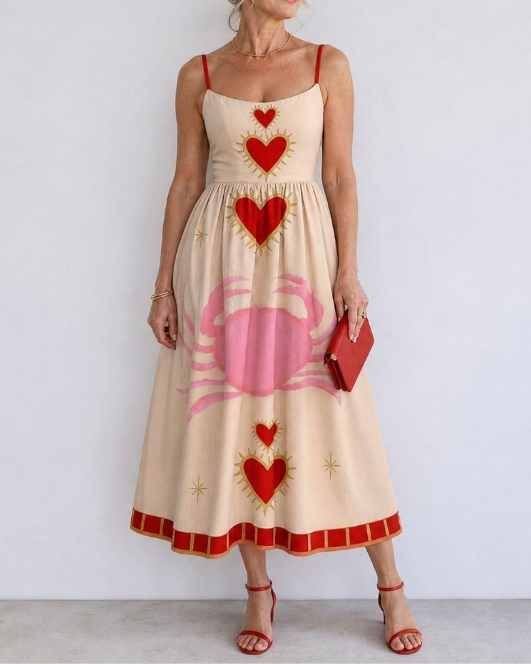 Heart Motif Sleeveless Midi Dress
