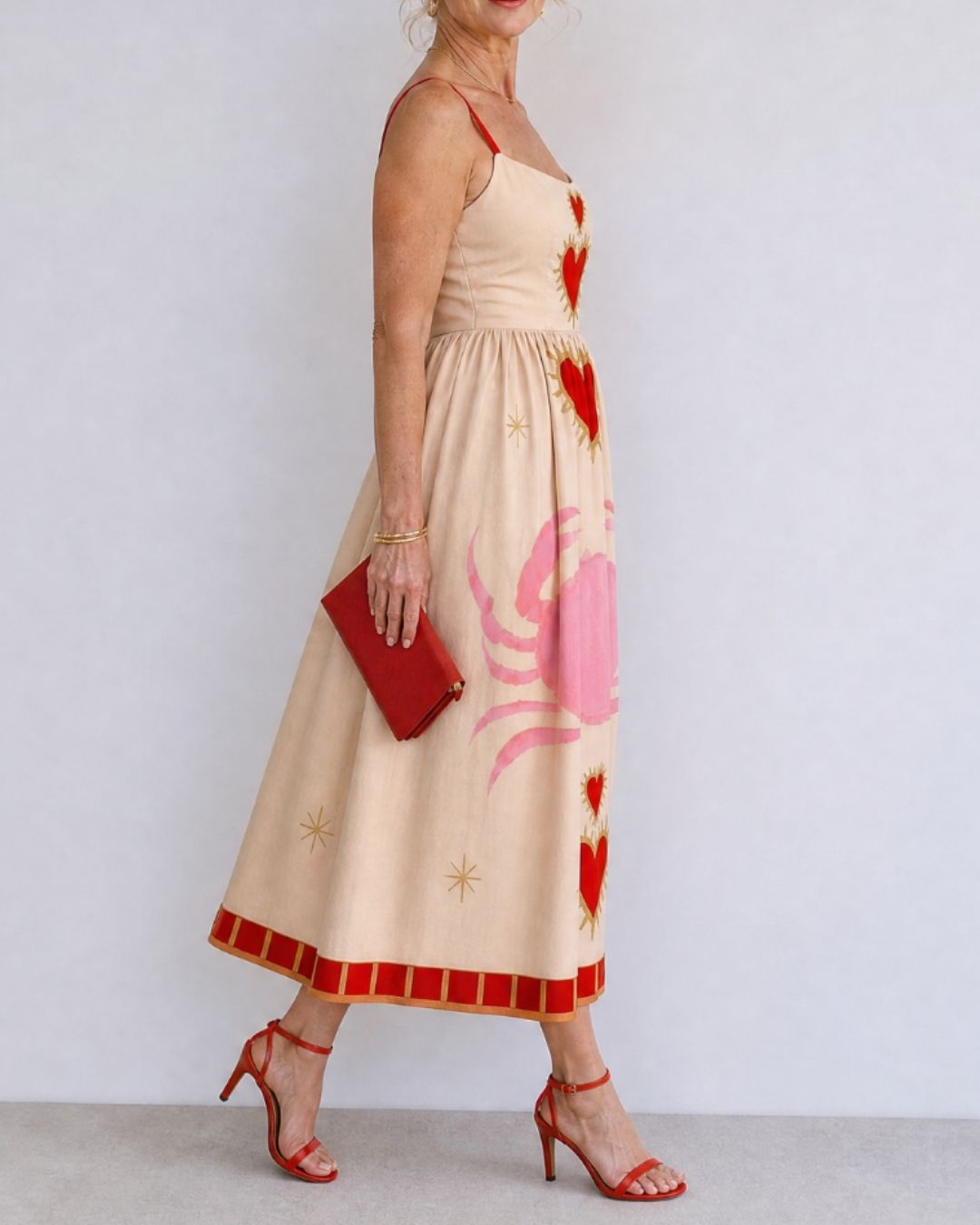 Heart Motif Sleeveless Midi Dress