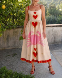 Heart Motif Sleeveless Midi Dress