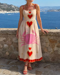 Heart Motif Sleeveless Midi Dress