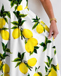 Lemon Print Sleeveless Midi Dress