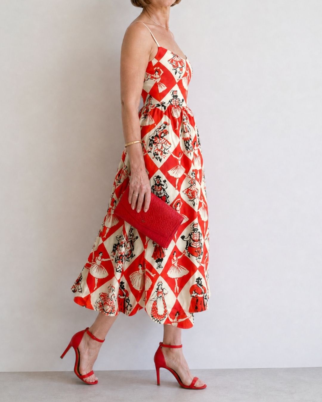 Diamond Print Sleeveless Midi Dress
