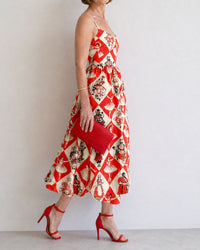 Diamond Print Sleeveless Midi Dress
