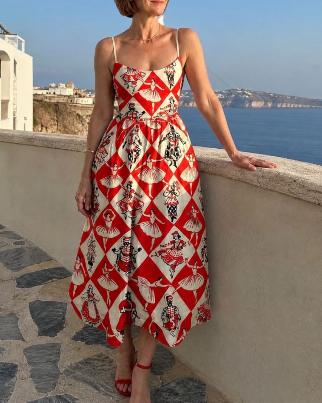 Diamond Print Sleeveless Midi Dress