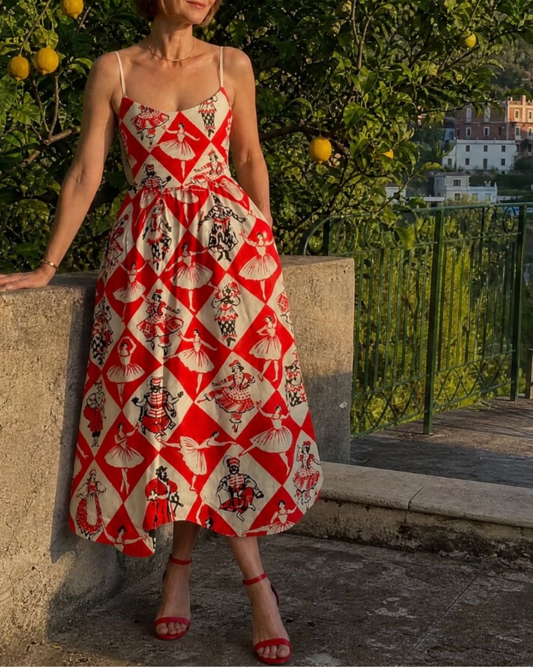 Diamond Print Sleeveless Midi Dress