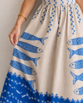 Fish Print Sleeveless Midi Dress