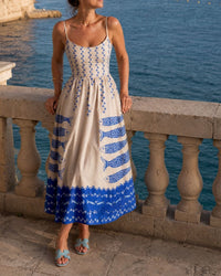 Fish Print Sleeveless Midi Dress