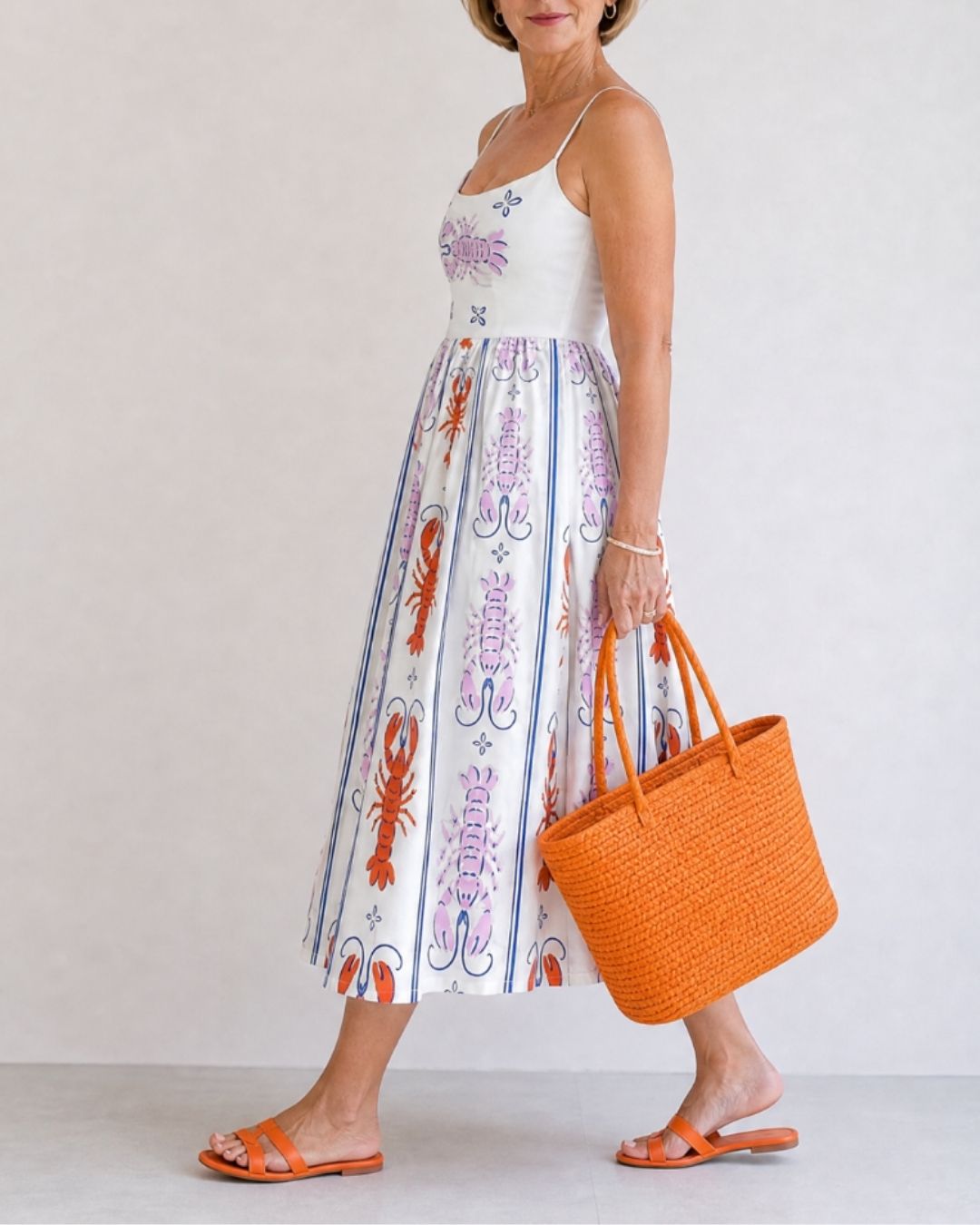 Lobster Print Sleeveless Midi Dress