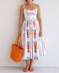 Lobster Print Sleeveless Midi Dress