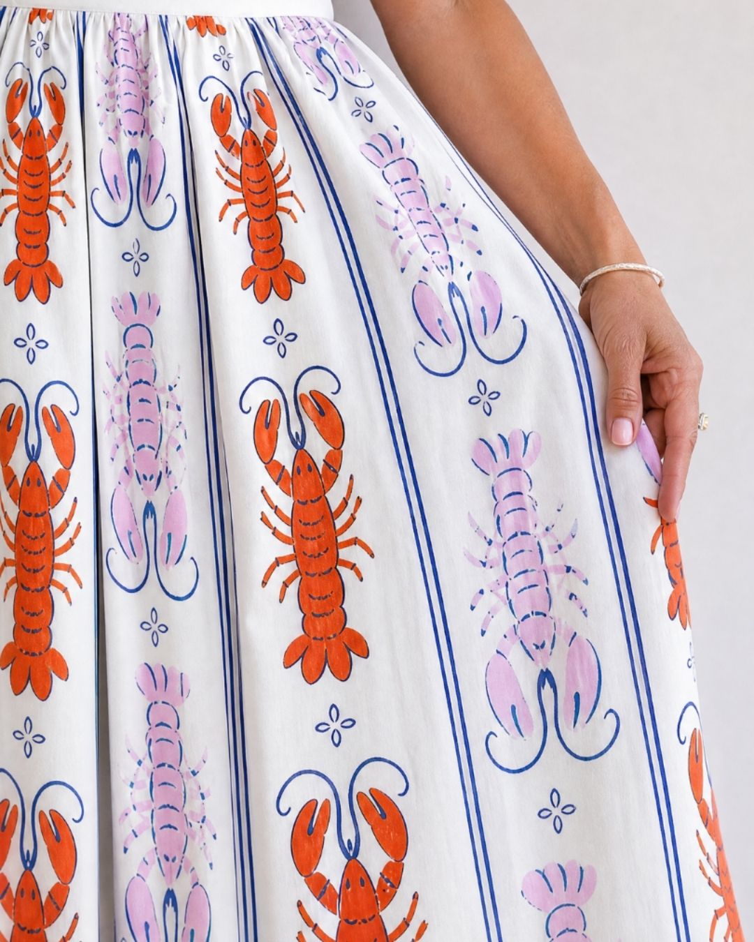 Lobster Print Sleeveless Midi Dress