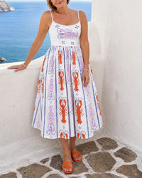 Lobster Print Sleeveless Midi Dress