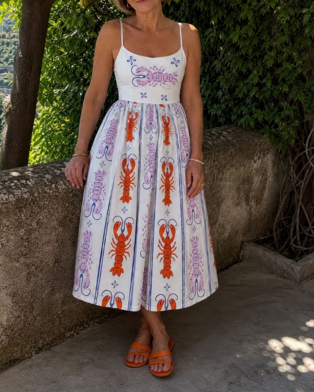 Lobster Print Sleeveless Midi Dress