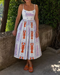 Lobster Print Sleeveless Midi Dress