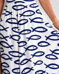 Fish Print Sleeveless Midi Dress