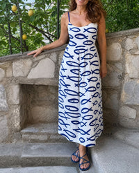 Fish Print Sleeveless Midi Dress