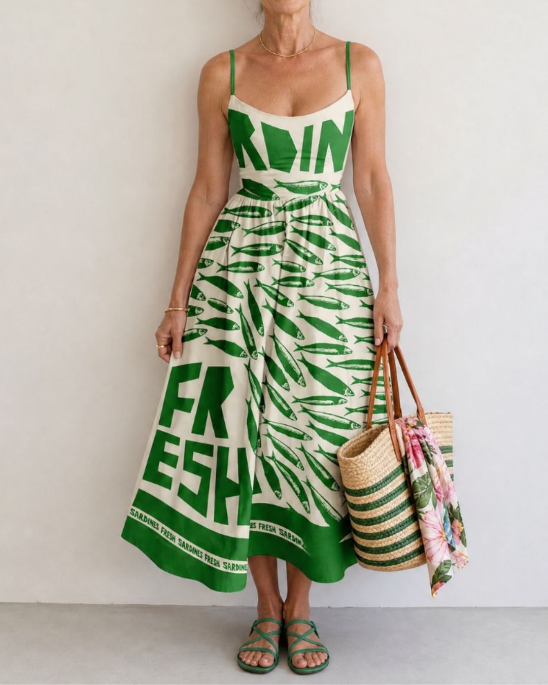 Fish Graphic Print Midi Dress