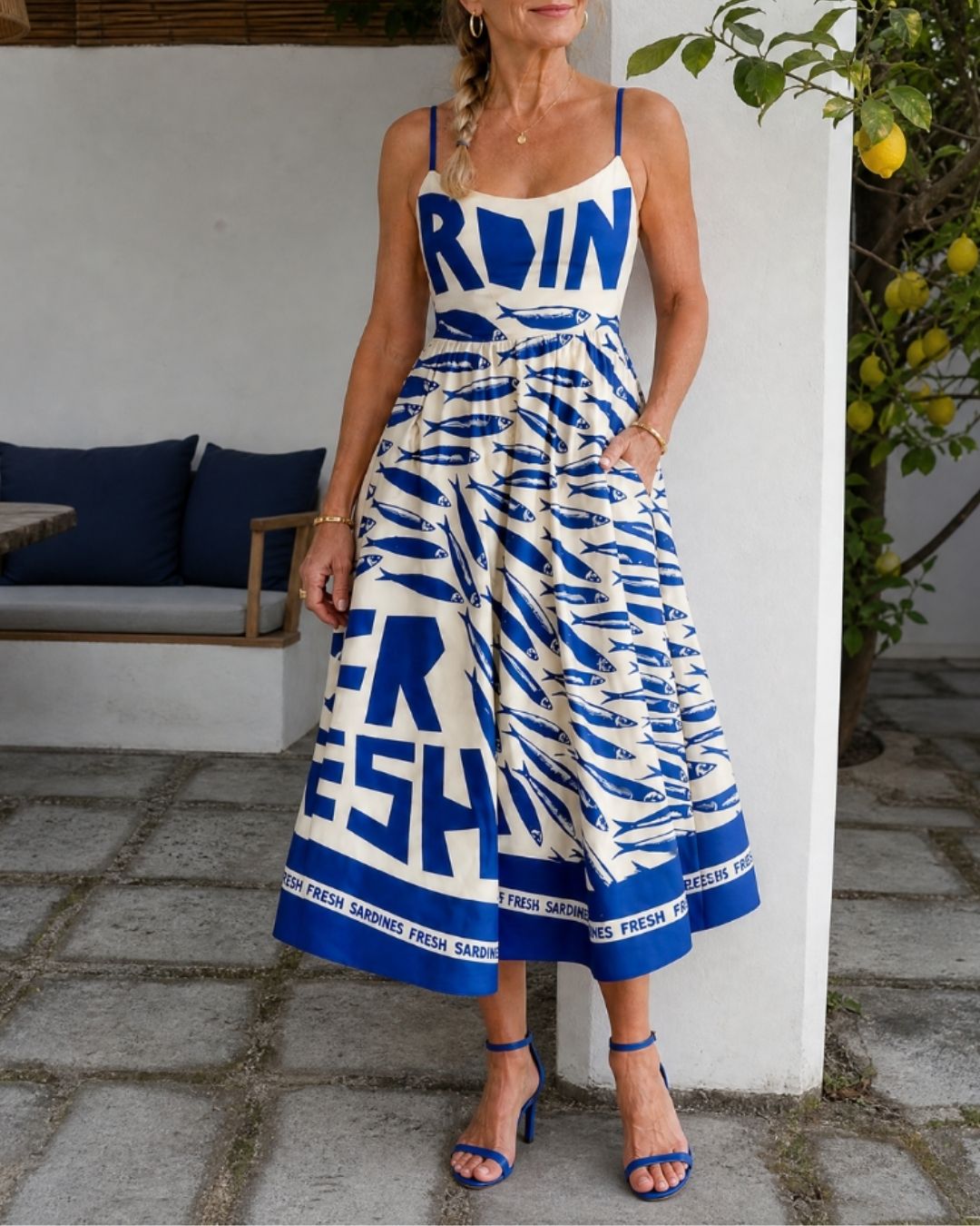 Fish Graphic Print Midi Dress