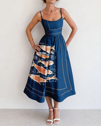 Fish Print Sleeveless Midi Dress